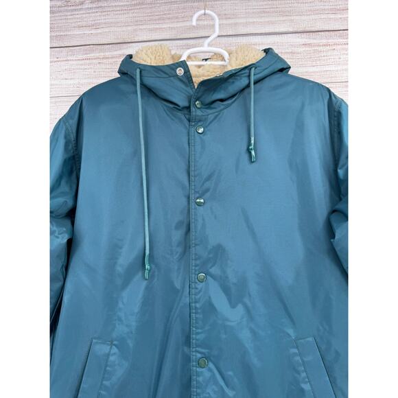 Urban Outfitters Sherpa Lined Long Parka Jacket Men's Small Green Hooded - Picture 3 of 12